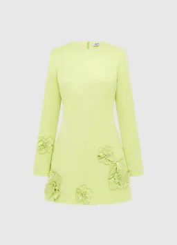 Leo Lin Aliza Long Sleeve Petal Mini Dress Chartreuse Size AU 12 for rent on The Volte - image 1