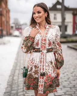 Zimmermann Empire Batik Belted Printed Linen Mini Dress Floral Khaki Batik Size 1 / AU 10  for rent on The Volte - image 3