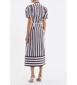 Rebecca Vallance Pippa Puff Sleeve Midi Dress Chocolate Ivory and Light Blue Stripe Print Size 18 for rent on The Volte - image 2