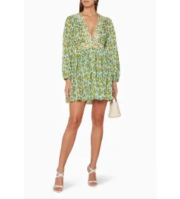Zimmermann Golden Plisse Mini Dress Lemonade-Acid Floral-Print Size 0/Au 8 for rent on The Volte - image 1