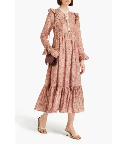  Zimmermann The Wonderland Frilled Midi Dress in Blush Paisley Size 4 / AU 16 for rent on The Volte - image 1