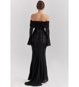 House of CB Belle Off Shoulder Floral Lace Maxi Dress Black Size AU 14 for rent on The Volte - image 4