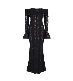 House of CB Belle Off Shoulder Floral Lace Maxi Dress Black Size AU 14 for rent on The Volte - image 6