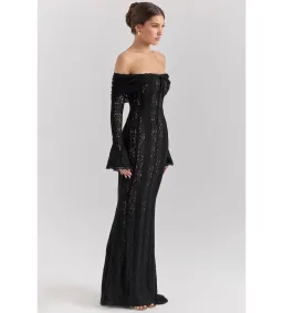 House of CB Belle Off Shoulder Floral Lace Maxi Dress Black Size AU 14 for rent on The Volte - image 2
