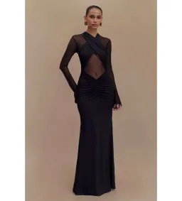 Meshki Tania Slinky and Mesh Long Sleeve Maxi Black Size S/AU 8 for rent on The Volte - image 1