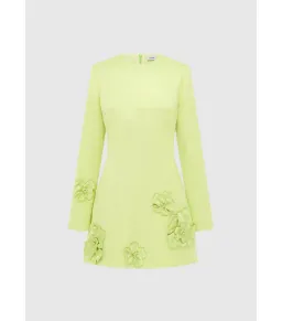 Leo Lin Long Sleeve Petal Mini Dress in Chartreuse Size AU 8   for rent on The Volte - image 2