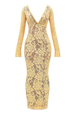 House Of CB Indiana Plunge Lace Maxi Dress Apricot Yellow Size XS / AU 6 for rent on The Volte - image 4