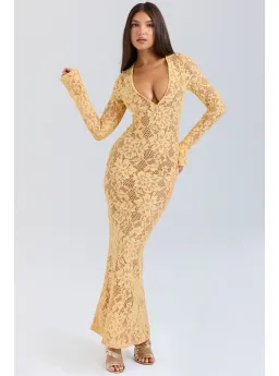 House Of CB Indiana Plunge Lace Maxi Dress Apricot Yellow Size XS / AU 6 for rent on The Volte - image 1