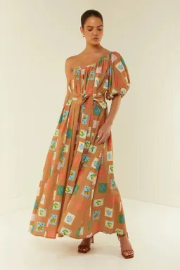 Palm Noosa Lotus Maxi Dress in Brown Print Size 12  for rent on The Volte - image 1