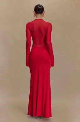 Meshki Tania Slinky And Mesh Long Sleeve Maxi Dress in Red Size 6 for rent on The Volte - image 3