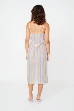 Suboo Elise Cut Out Midi Dress Lilac Stripe Metallic Size AU 8 for rent on The Volte - image 2