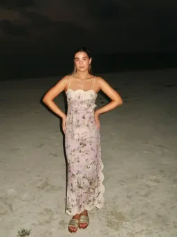 Zimmermann Acacia Scallop Midi Dress in Lilac Floral Size 2 / AU 12  for rent on The Volte - image 1