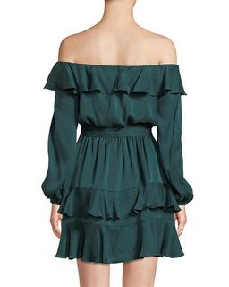 Flounce Off-the-shoulder Silk Mini Dress Size 8 for rent on The Volte - image 2