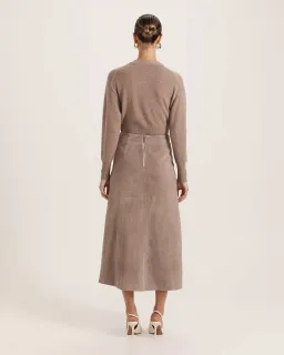 Saba Nadia Suede Leather Midi Skirt Mink Size AU 6 for rent on The Volte - image 4