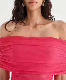 Benni Nico Off Shoulder Mini Dress Watermelon Size AU 10 for rent on The Volte - image 4