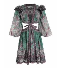 Zimmermann Anneke Ruffle Mini Dress Teal Paisley Size 0P/AU 6P for rent on The Volte - image 5