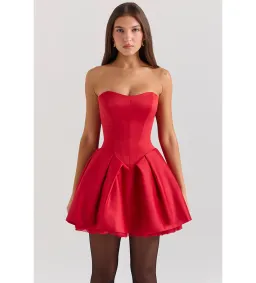 House Of CB Salome Satin Detachable Bow Mini Dress Holly Red Size L/AU 12 for rent on The Volte - image 3