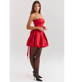 House Of CB Salome Satin Detachable Bow Mini Dress Holly Red Size L/AU 12 for rent on The Volte - image 4