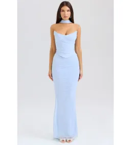House Of CB Set Hallie Strapless Corset With Neck Scarf & Cassidy Fluted Hem Maxi Skirt Bluebell  Size L/AU 12 for rent on The Volte - image 1