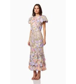 Elliatt Asterea 3D Pastel Floral Midi Gown in Pink Size S/ AU 8 for rent on The Volte - image 2