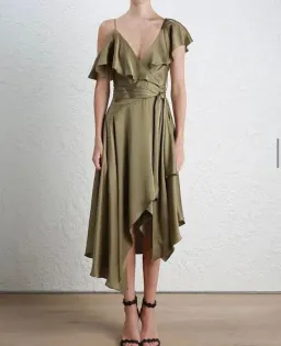 Zimmermann Asymmetrical Silk Wrap Midi Dress Green Size 6 for rent on The Volte - image 1