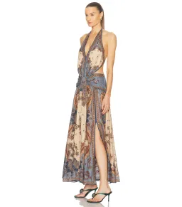Zimmermann Ascension Plunge Halter Maxi Dress in Blue/Cream Indienne Floral Size 0 / AU 8 for rent on The Volte - image 2