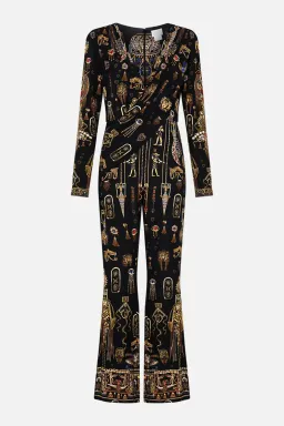 Camilla Draped V Neck Jersey Flared Jumpsuit Multi Print Size 12 for rent on The Volte - image 4