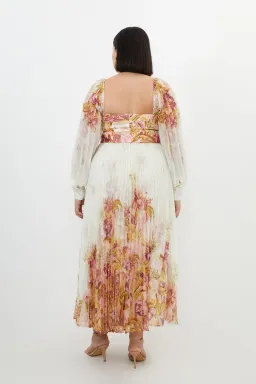Karen Millen Border Print Floral And Satin Bodice Pleat Woven Maxi Dress Size AU 22 for rent on The Volte - image 2