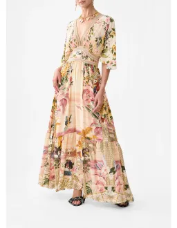 Camilla Waisted Dress with Hem Ruffle in Welcome to the White Lotus Print Size XS / AU 8 for rent on The Volte - image 1