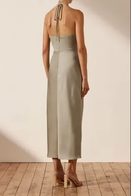 Shona Joy Luxe Twist Front Halter Midi Dress Eucalyptus Size 8 for rent on The Volte - image 2