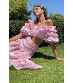 Mackenzie Mode Storybook Top and Maxi Skirt Pink White Set Size 6/XS for rent on The Volte - image 4