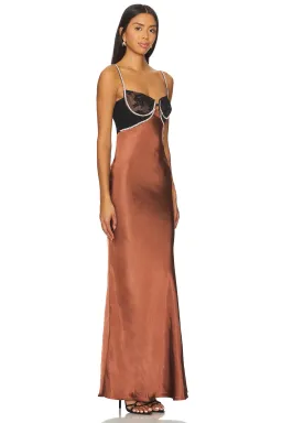 Self-Portrait Satin Diamante Maxi Dress Brown Size 8 for rent on The Volte - image 2