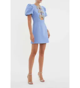 Rebecca Valance Juliana Puff Sleeve Mini Dress in Blue Size AU 4 for rent on The Volte - image 5