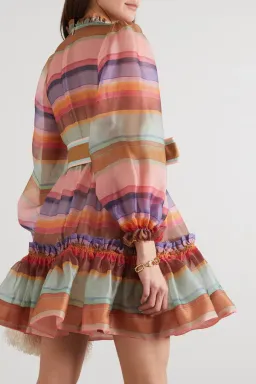 Zimmermann The Lovestruck Belted Striped Silk-Organza Mini Dress Multi Size 0/AU 8 for rent on The Volte - image 2
