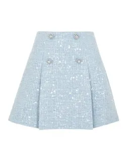 Self Portrait Boucle Jacket and Mini Skirt Set in Blue Sequin Size AU 10 for rent on The Volte - image 4