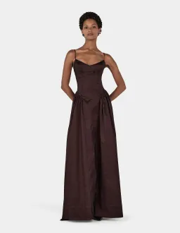 Hansen and Gretel Bellini Taffeta Floor Length Gown in Chocolate Brown Size 6/XS for rent on The Volte - image 4