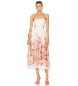 Zimmermann Devi Scallop Midi Dress Cream Floral in Size 3 / AU 14 for rent on The Volte - image 1