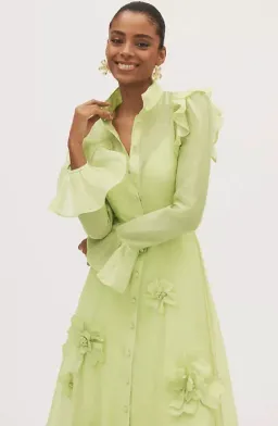 Leo Lin Katrina Butterfly Midi Dress Chartreuse Size 10  for rent on The Volte - image 3