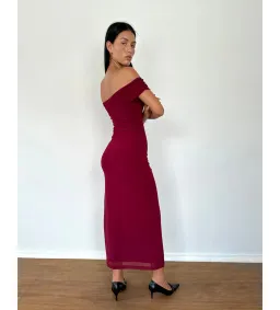 Motel Rocks Tarna Bardot Mesh Maxi Dress in Burgundy Size S / AU 10  for rent on The Volte - image 3