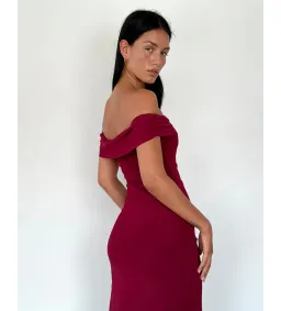 Motel Rocks Tarna Bardot Mesh Maxi Dress in Burgundy Size S / AU 10  for rent on The Volte - image 4