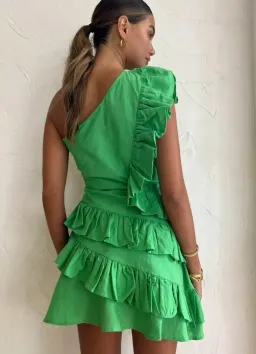 By Nicola Adrift Frill Mini Dress Green Size 8 for rent on The Volte - image 4