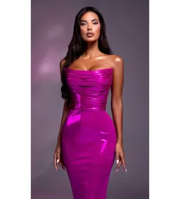 Diba Celina Ela Strapless With Ruched Bodice Maxi Dress Fuschia Size 6 for rent on The Volte - image 2