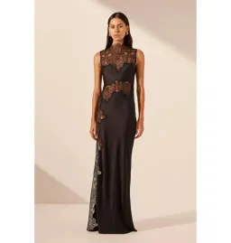 Shona Joy Jamila Lace High Neck Maxi Dress Black Size 10 for rent on The Volte - image 1
