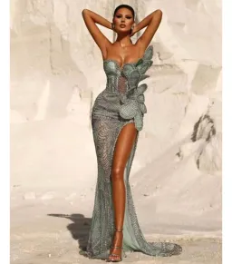 Mimoza Kadriaj Maxi Gown Green Sequin Size 6 for rent on The Volte - image 1