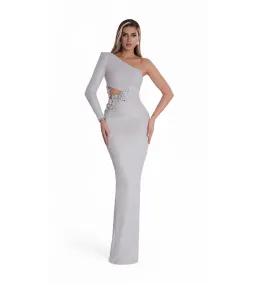 Albina Dyla Embellished One-Sleeve Gown in Crystal Size XS / AU 6 for rent on The Volte - image 1