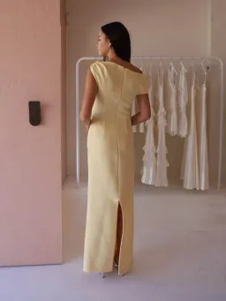 By Nicola Vivian Crepe Maxi Dress in Lemon Yellow Size 14 for rent on The Volte - image 3