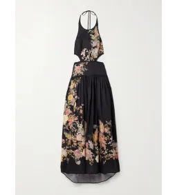 Zimmermann Tallow Halter Midi Dress Black Multi Floral Size 1/10 for rent on The Volte - image 3