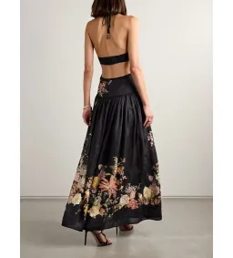 Zimmermann Tallow Halter Midi Dress Black Multi Floral Size 1/10 for rent on The Volte - image 2