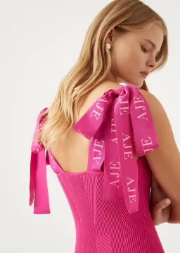 Aje Amber Knit Tie Shoulder Mini Dress Fuchsia Pink Size S AU 8 for rent on The Volte - image 4