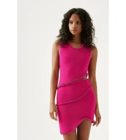 AJE Undulating Crystal Mini Dress in Fuchsia Pink Size 8/S  for rent on The Volte - image 3